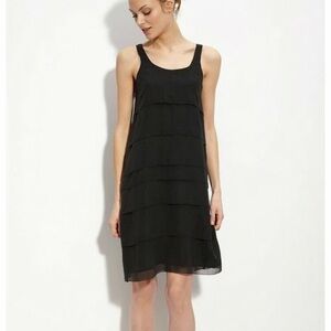 Eileen Fisher Black 100% Silk Tiered Dress Size Large